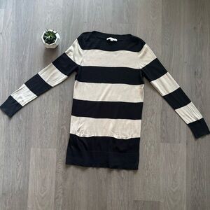 LOFT Black & Beige Striped Crewneck Sweater